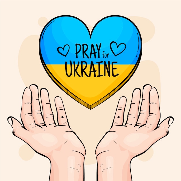 Hand drawn pray for ukraine illustration