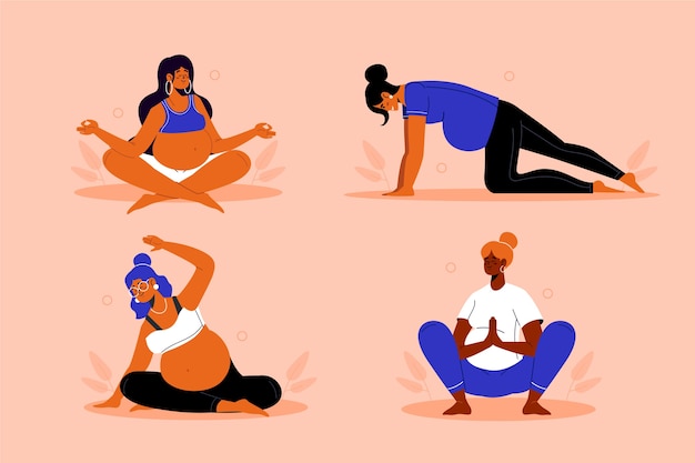 Free vector hand drawn pregnancy yoga pack