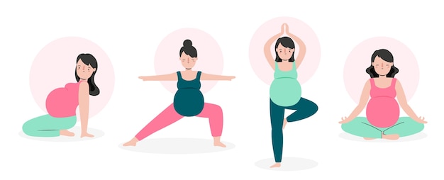 Hand drawn pregnancy yoga set