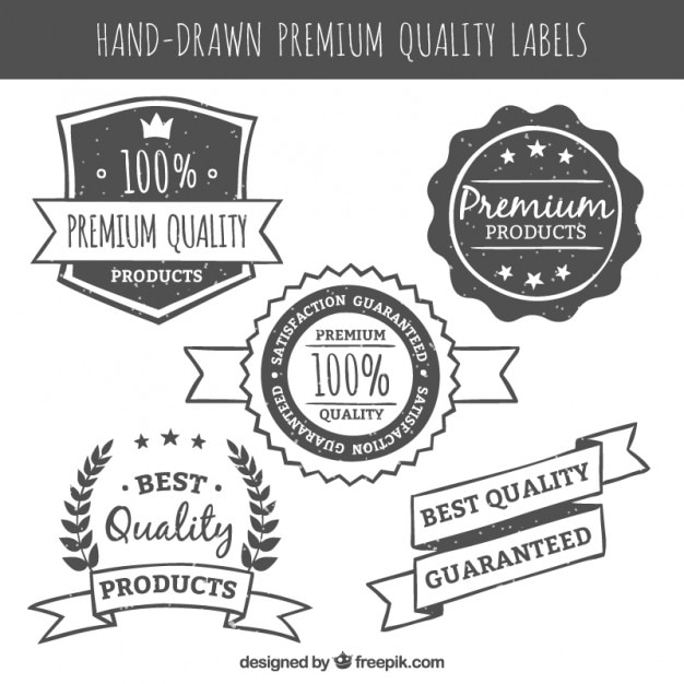 Free Vector hand drawn premium quality labels in vintage style