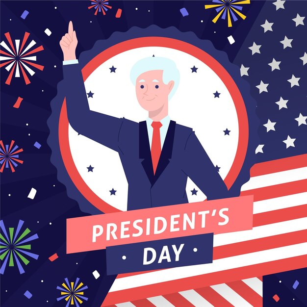 Hand drawn president's day candidate and fireworks