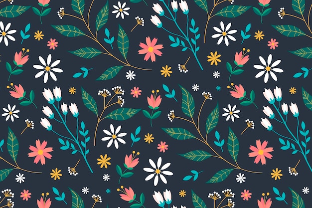 Hand drawn pressed flowers pattern