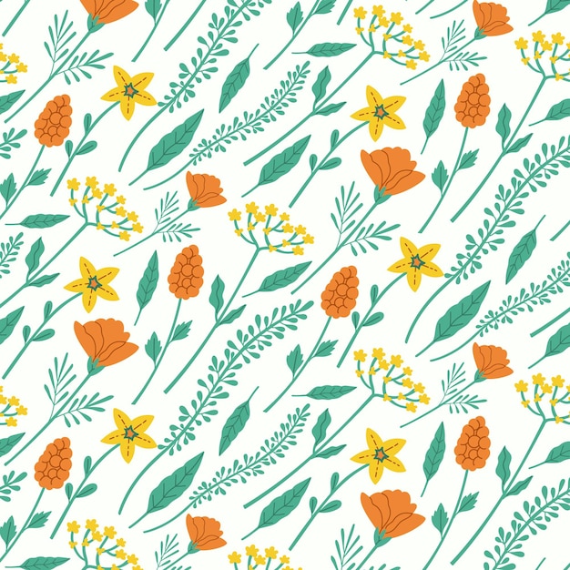 Free Vector hand drawn pressed flowers pattern