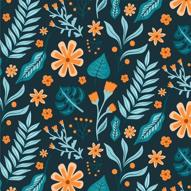 Hand drawn pressed flowers pattern