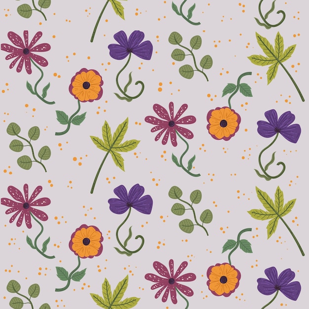 Hand drawn pressed flowers pattern