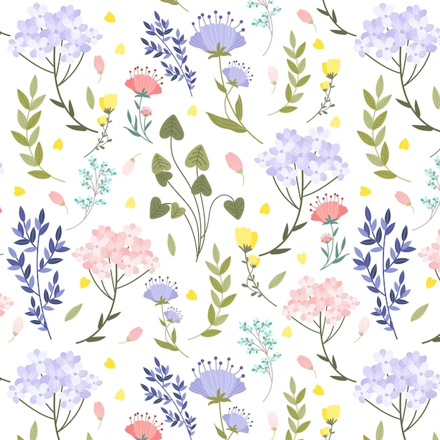 Hand drawn pressed flowers pattern