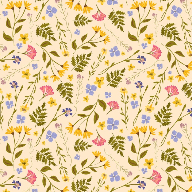 Free Vector hand drawn pressed flowers pattern