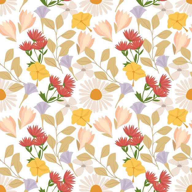 Hand drawn pressed flowers pattern