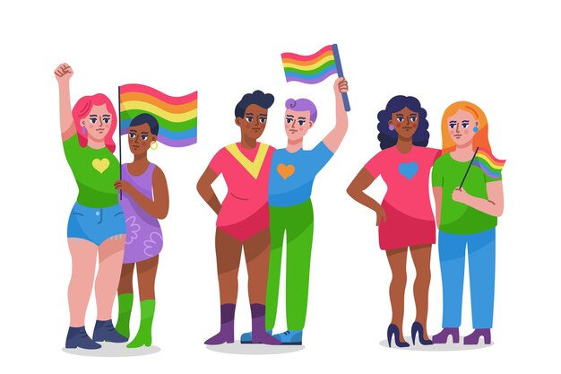 Hand drawn pride day couple collection illustration