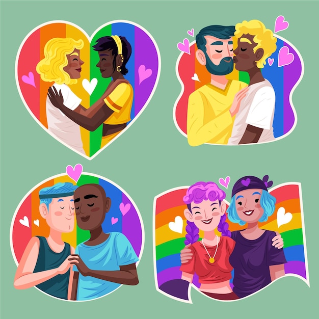 Free Vector hand drawn pride day couple collection