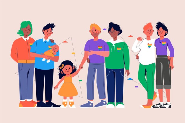 Hand drawn pride day family collection