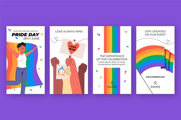 Free Vector hand drawn pride day instagram stories collection