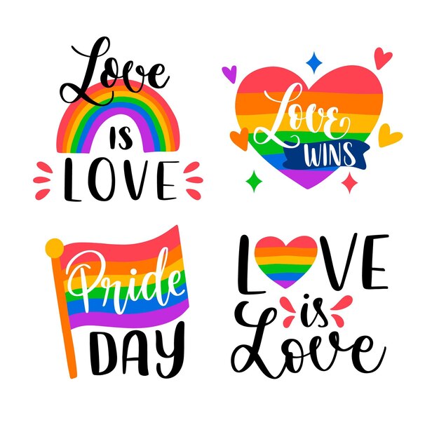 Hand drawn pride day label collection