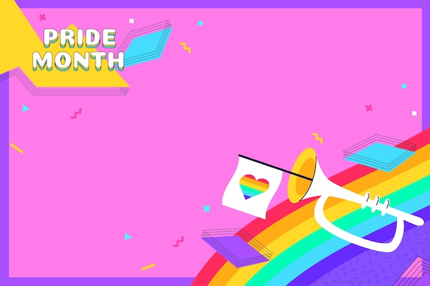 Hand drawn pride month background with trumpet