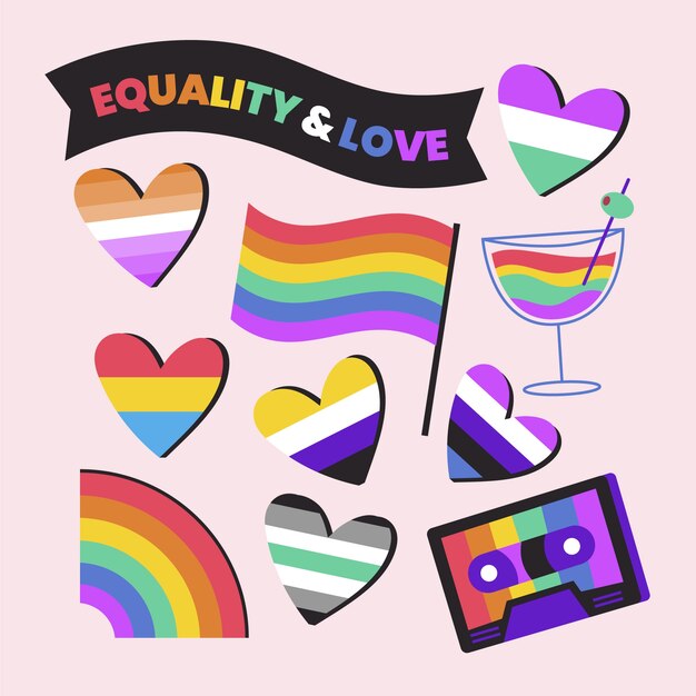 Hand drawn pride month cute element pack