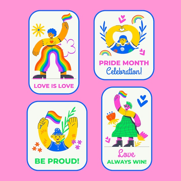 Hand drawn pride month labels collection