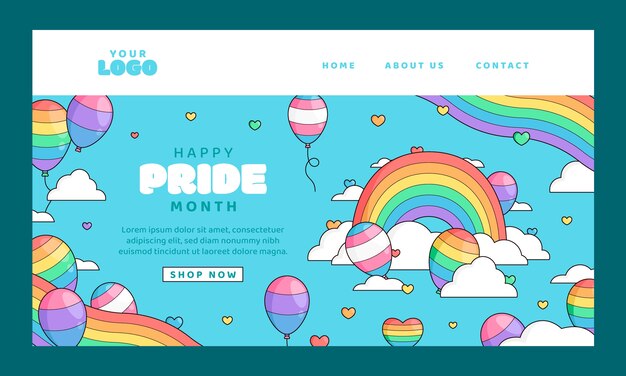 Hand drawn pride month landing page template