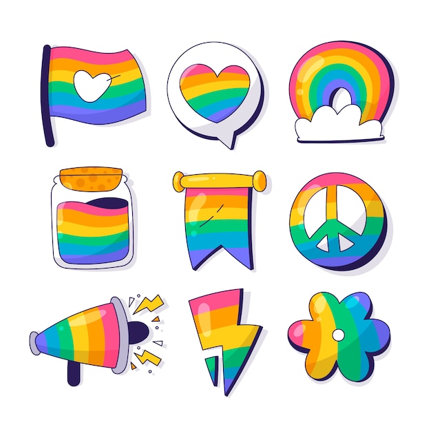 Hand drawn pride month lgbt elements collection