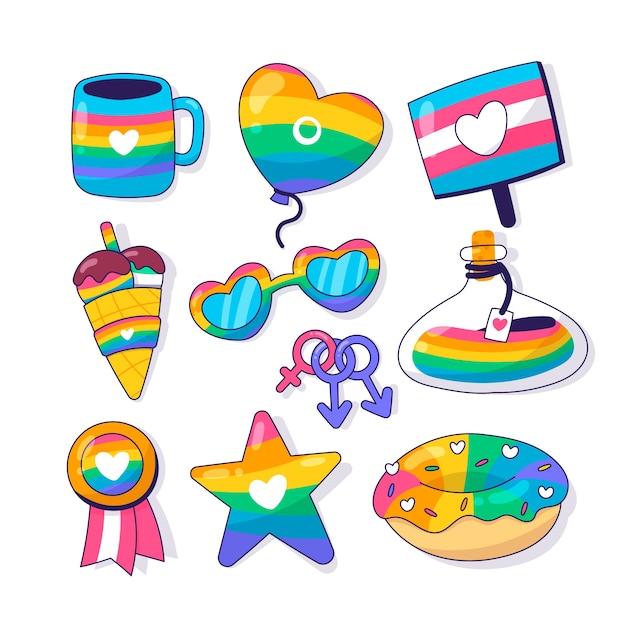 Hand drawn pride month lgbt elements collection