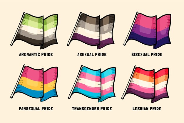 Hand drawn pride month lgbt flags collection