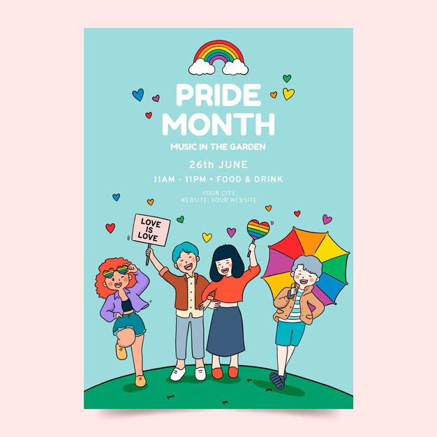 Hand drawn pride month lgbt vertical poster template