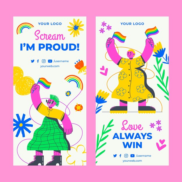 Hand drawn pride month vertical banners collection