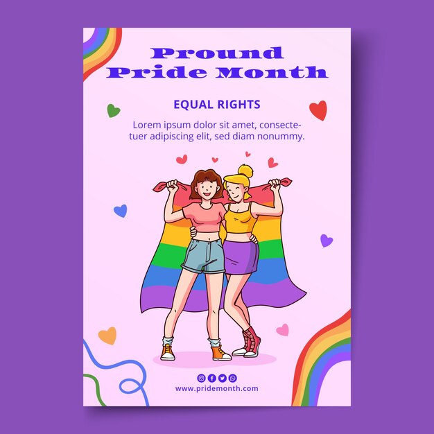 Hand drawn pride month vertical poster template