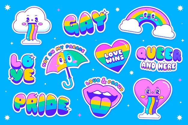 Hand drawn pride sticker set