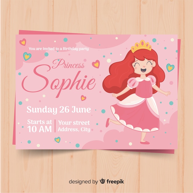 Hand drawn princess party invitation template