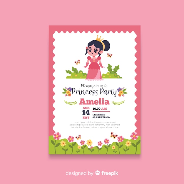 Hand drawn princess party invitation template