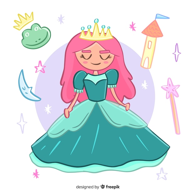 Hand drawn princess portrait with elements