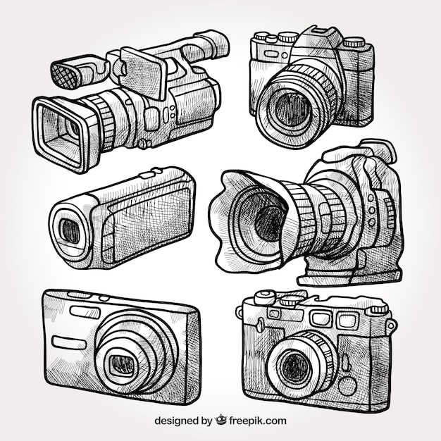 Free Vector hand drawn professional camera collection