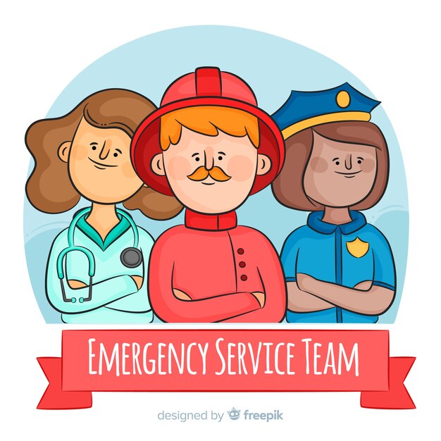 Hand drawn professional emergency team