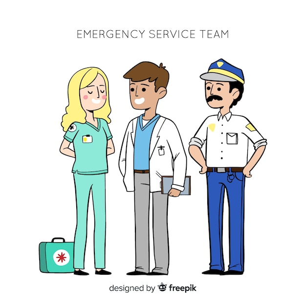 Hand drawn professional emergency team