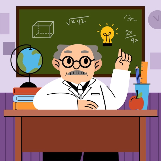 Hand drawn professor cartoon illustration