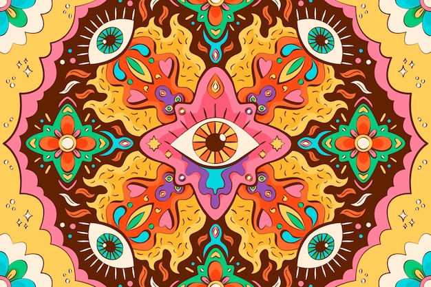 Hand drawn psychedelic groovy background