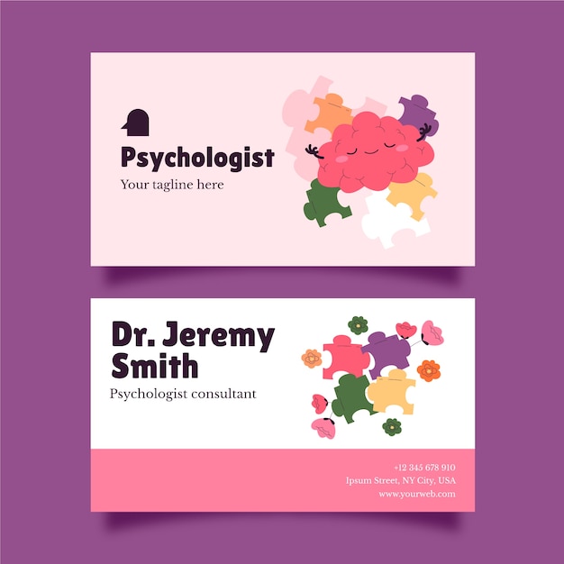 Hand drawn psychologist help horizontal business card