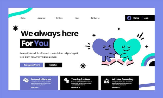 Hand drawn psychologist landing page template