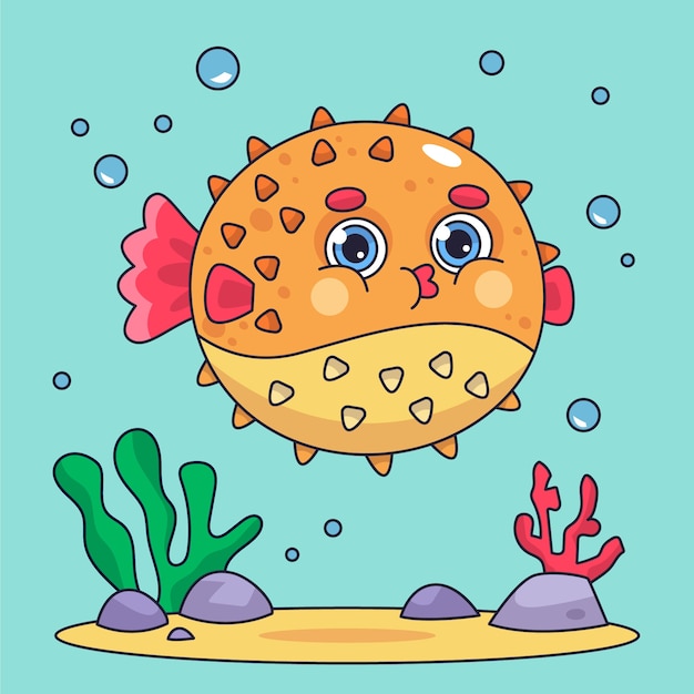 Free Vector hand drawn pufferfish cartoon illustration