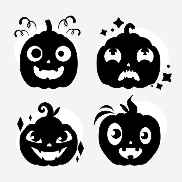 Hand drawn pumpkin silhouettes collection for halloween celebration