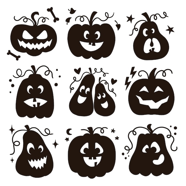 Free Vector hand drawn pumpkin silhouettes collection for halloween celebration