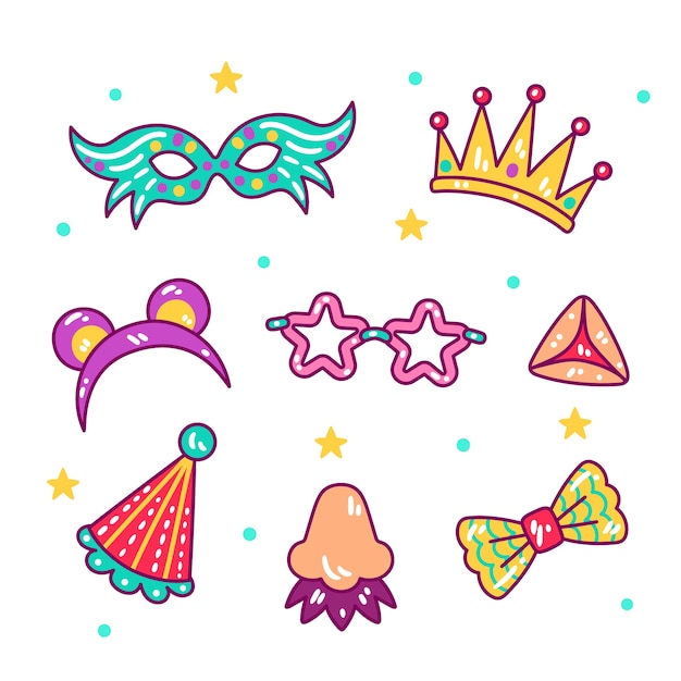 Free Vector hand drawn purim celebration elements collection