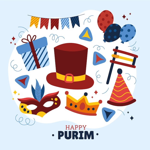 Hand drawn purim elements collection