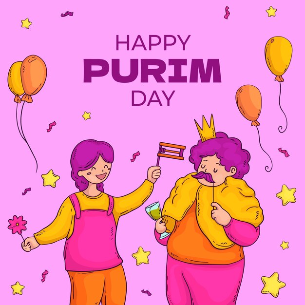 Hand drawn purim illustration