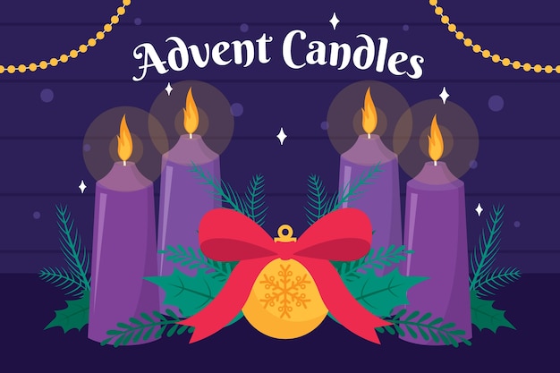 Hand drawn purple advent candles illustrated