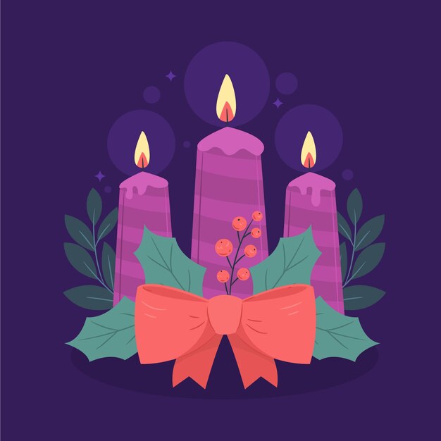 Hand drawn purple advent candles illustration