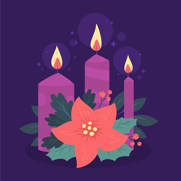 Hand drawn purple advent candles illustration