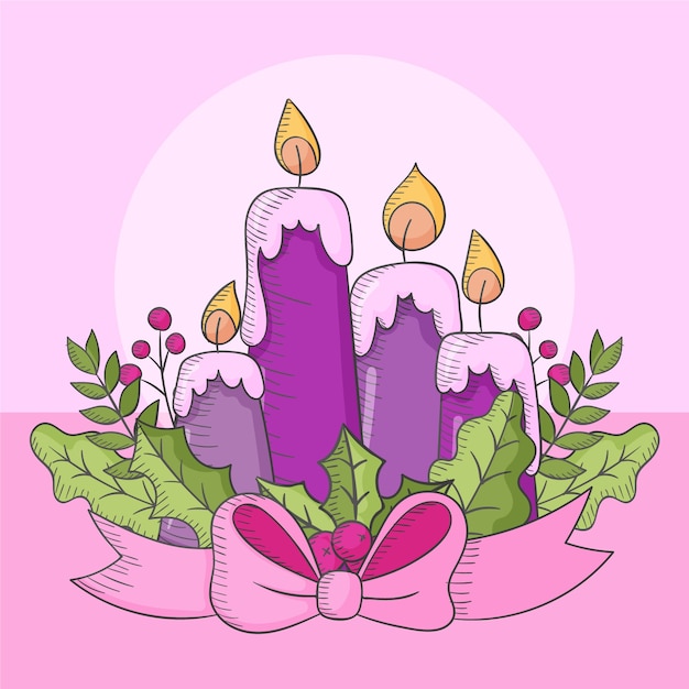 Hand drawn purple advent candles illustration