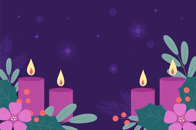 Hand drawn purple candles advent background