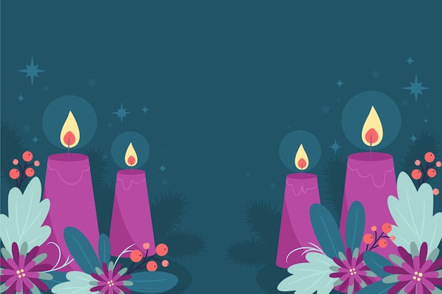 Hand drawn purple candles advent background